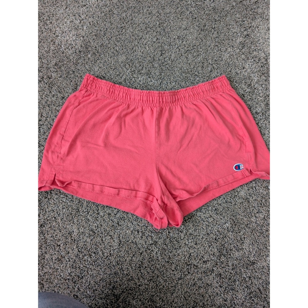 Champion Womens Coral Pink Jersey Athletic Shorts Y2K Logo‎ Waistband Large